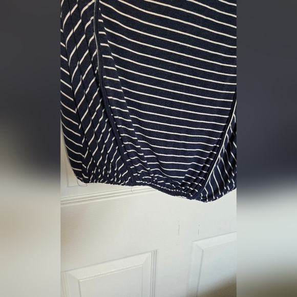 Max Studio London Womens Top Striped Bubble Hem Shirt Blue White M - Picture 7 of 8